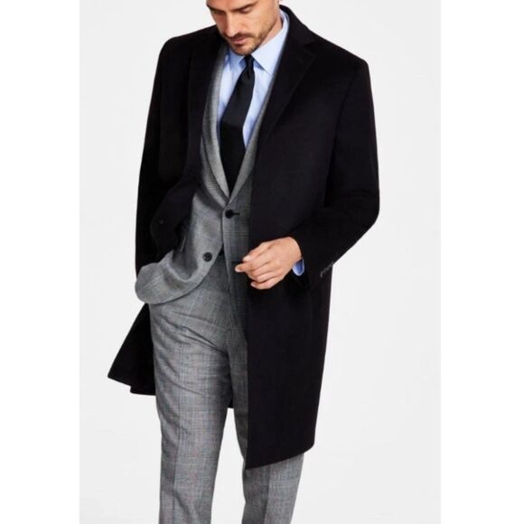 Brooks Brothers Overcoat Men's Size 44R Black Wool Blend Luxury Work Outerwear - Picture 1 of 10